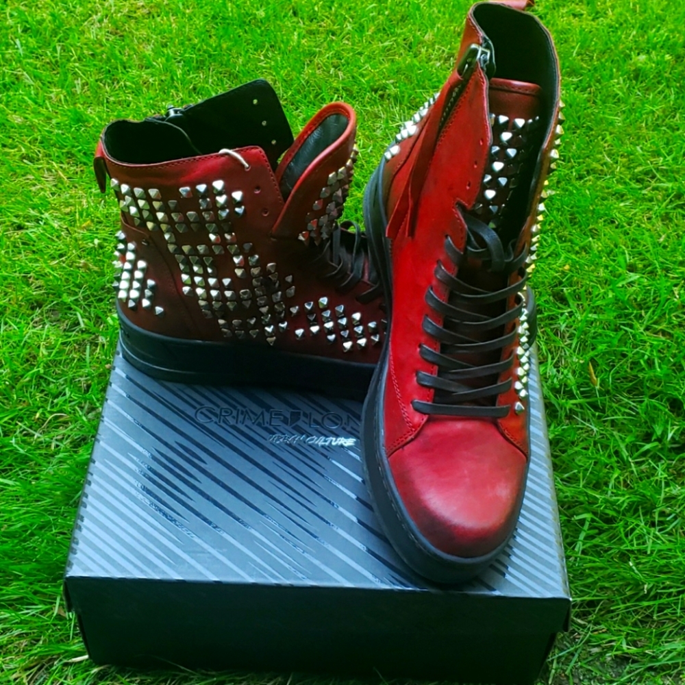 Crime London maroon studded boots